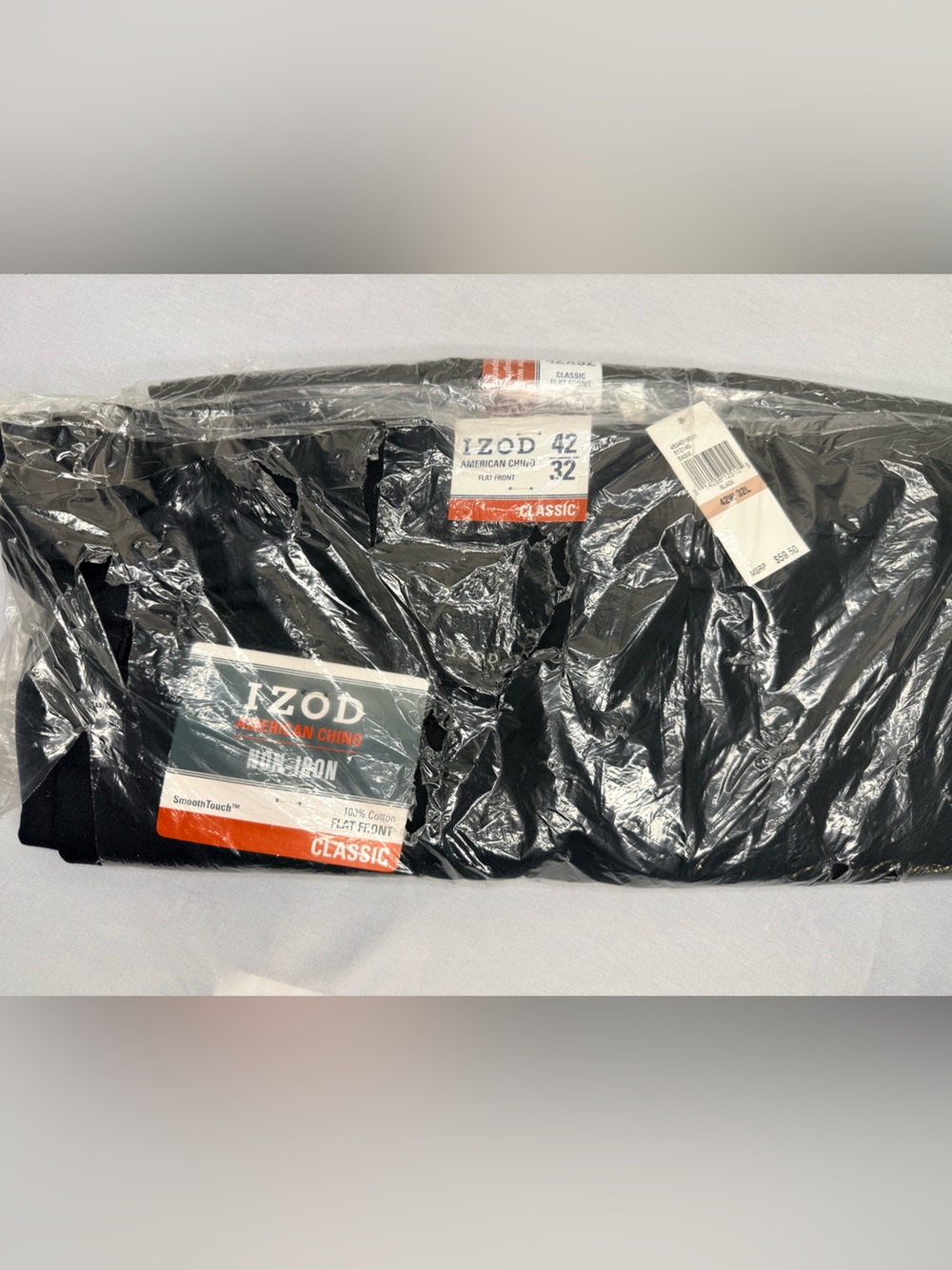 IZOD American Chino Men's Flat Front Pants Black 42x32 NEW $59.50 MSRP